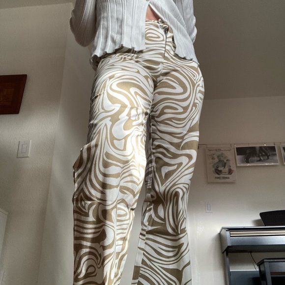 Y2K NWT Marbled Trendy Cute 200s Flare Jean Pants Brown White Medium 26 - Picture 3 of 8